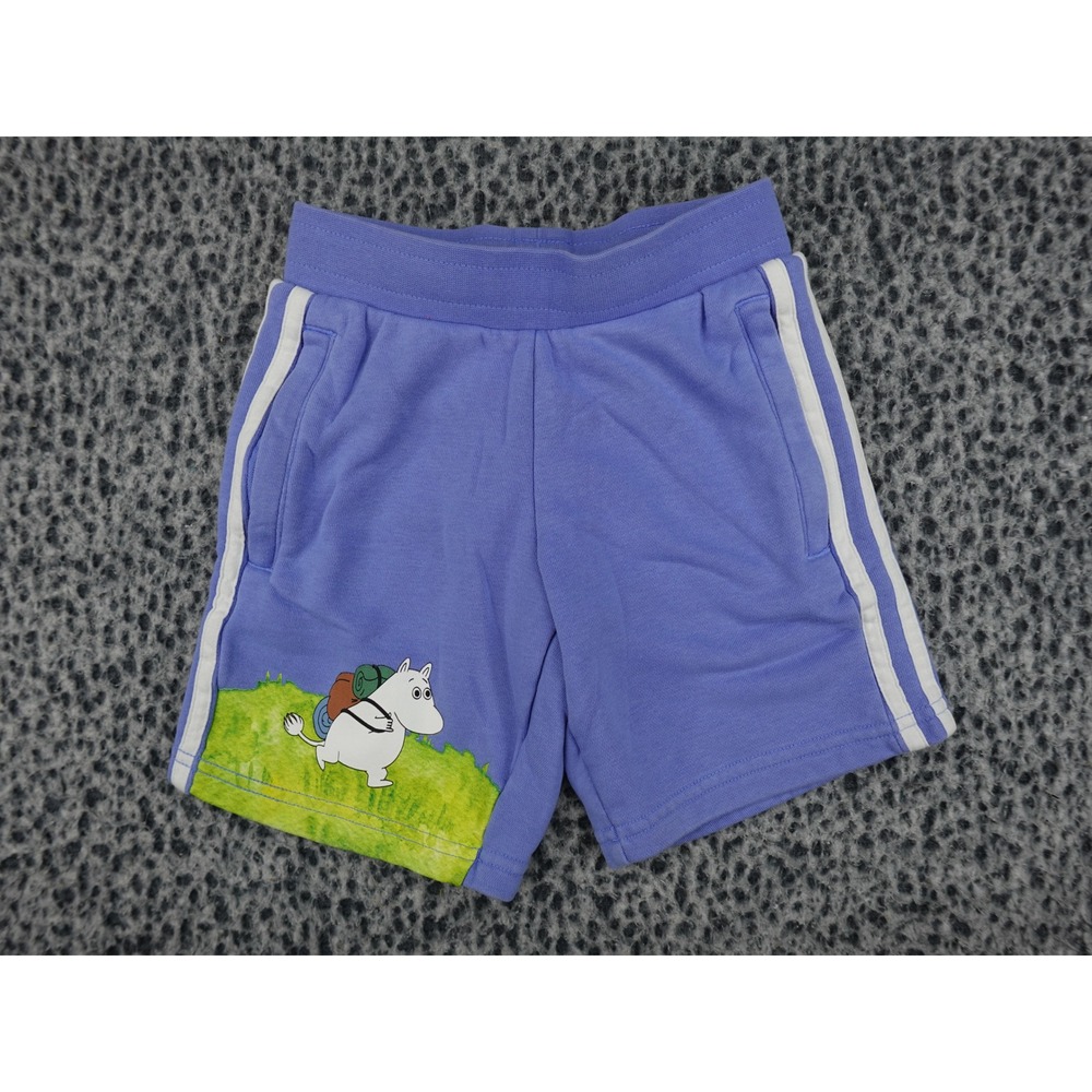 Adidas Moomin Shorts Kids 5-6Y Purple Graphic 3-Stripe Activewear 11861
